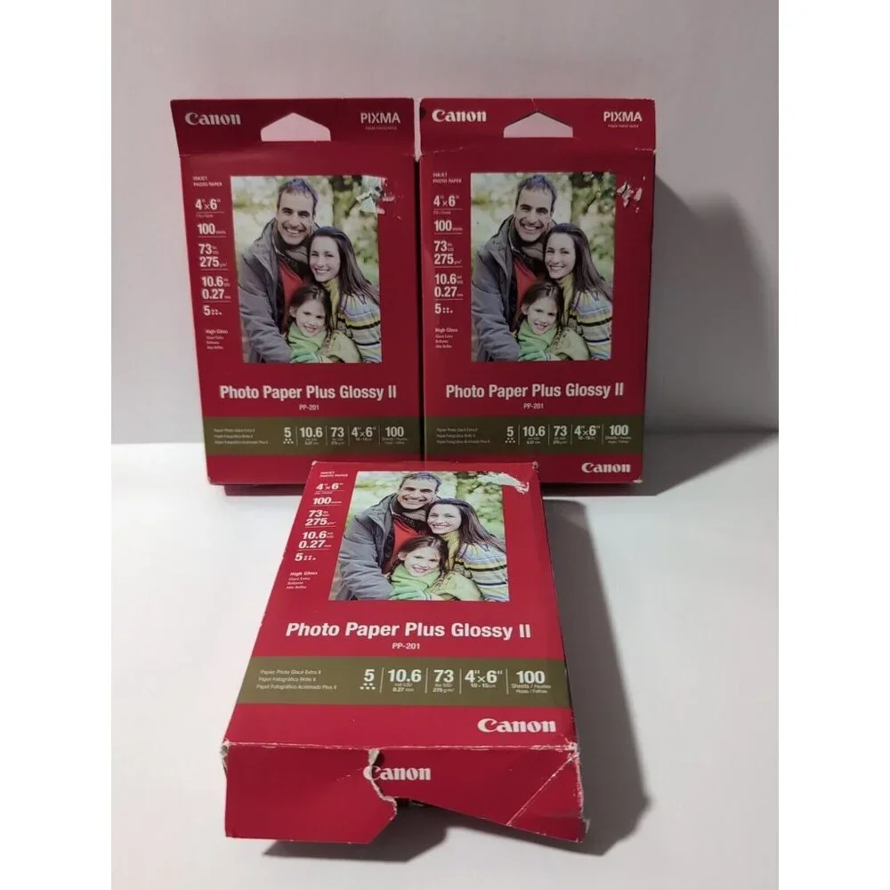 Lot Of 3 Canon PP-201 Photo Paper Plus Glossy II, 4x6 inch - 100 Sheets Sealed